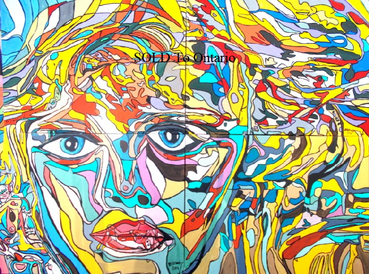 'Eyes'  Painting by BB Bango in acrylic 8 ft by 6ft  on 4 canvasses. �800. On display Bembridge shop .This picture was submitted to the Royal Academy Summer Exhibition 2015  but not shortlisted