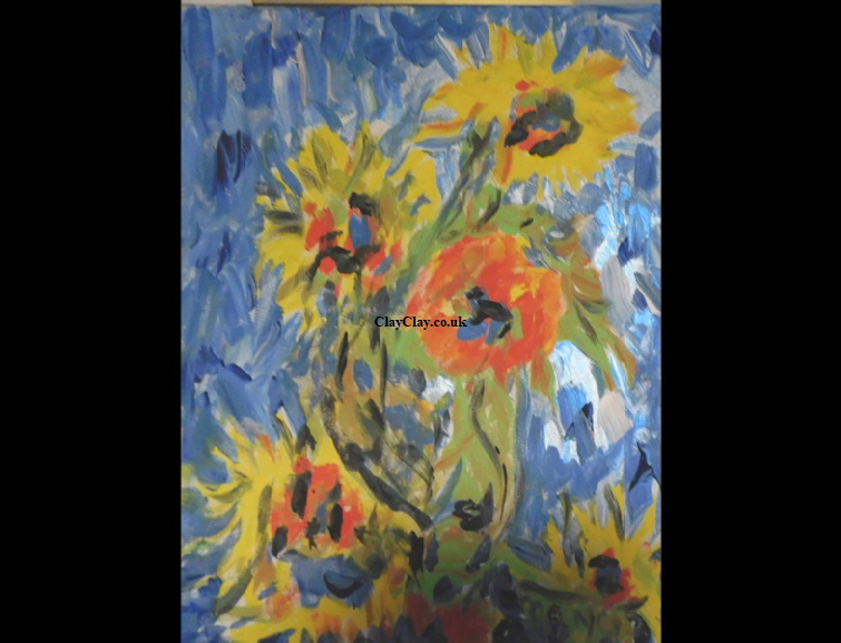 'Sunflowers' Acrylic on canvas 40 by 30cm size by BB Bango   �100