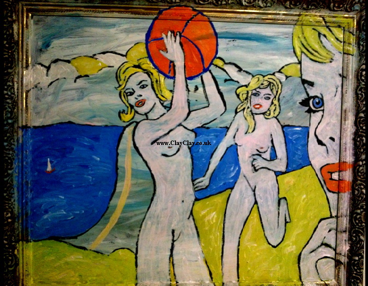 Nudes a La Plage (after Lichtenstein) by Bango 90 by 60cm acrylic on canvas framed 90 On display ClayClay shop