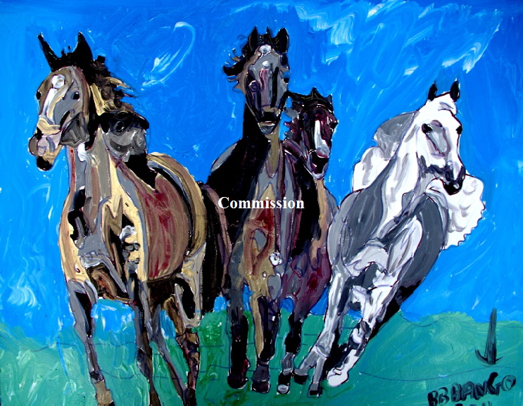 'Sea Horses 2'    Painting by BB Bango in acrylic 30" by 24"  Commission.