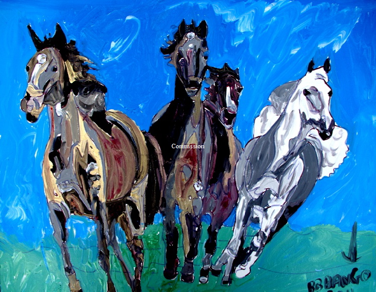 'Sea Horses 2'    Painting by BB Bango in acrylic 30" by 24"  Commission.