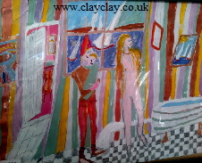 'La Toilette de la Mere' by BB Bango. Acrylic on paper. Framed and glass  40*28cm 25. On display Bembridge shop. Also postcards available. This picture painted 10th March 2013 is influenced by an etching (original of which is in Bembridge shop) by Pablo Picasso.