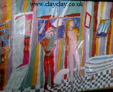 'La Toilette de la Mere' by BB Bango. Acrylic on paper. Framed and glass  40*28cm �25. On display Bembridge shop. Also postcards available. This picture painted 10th March 2013 is influenced by an etching (original of which is in Bembridge shop) by Pablo Picasso.