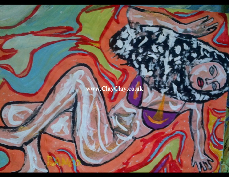 ‘Abstract Robyn 1’ by BB Bango. Acrylic on canvas.  29*20cm £50. On display Bembridge shop. Also postcards available. This picture painted 20th April 2013 is based on an ‘EspadaRolls’ Glamour model photo shoot for the ‘Tacky..... Original Music’ music videos.