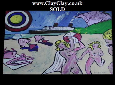 'Ryde Beach' by BB Bango. One of a selection of A4 sized acrylic on paper and framed original photo based paintings �40. On display Bembridge shop. Also postcards available. This picture was painted mid May 2013 .