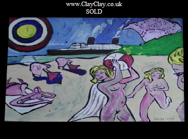 'Ryde Beach' by BB Bango. One of a selection of A4 sized acrylic on paper and framed original photo based paintings �40. On display Bembridge shop. Also postcards available. This picture was painted mid May 2013 .