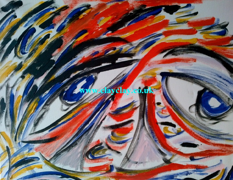 'Sad Eyes' by BB Bango. Acrylic on canvas.  40*50cm �45. On display Bembridge shop. Also postcards available. This picture painted 30th March 2013 is influenced by Bembridge sailing boats.