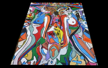 Face to Face 'Double Nudes - Psychedelic Smooching Nudes' by  BB Bango. These paintings, which are each the same size as a door opening (2 ft by 6 ft - 600*1800mm) can be joined in three different ways with the figures looking at each other, away from each other  or in a long line vertically joined by their hair tangles or indeed just on their own. SOLD via Saatchi Online web site.