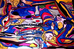 'SpinArt 5 Nudes' C- 4 ways of looking at the picture - the right way, upside down or each side' by M Hunt aka BB Bango. �400 70*50cm Acrylic on paper framed. This picture was painted September 6th 2013  and is also on the SaatchiOnline.com web site at $500.