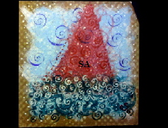 'Sails in the snow'. Original acrylic on 20*20cm terracotta tile by IW Artist Sienne Anderson