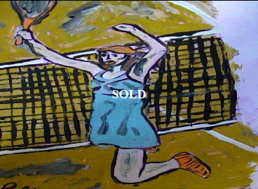 'Anyone for tennis?' by BB Bango. One of a selection of A4 sized acrylic on paper and framed original photo based paintings �40. On display Bembridge shop. Also postcards available. This picture was painted mid May 2013 .