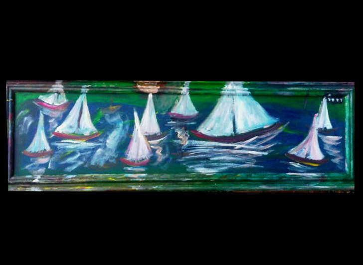 Framed acrylic on wood Sails1 1320*410mm �125