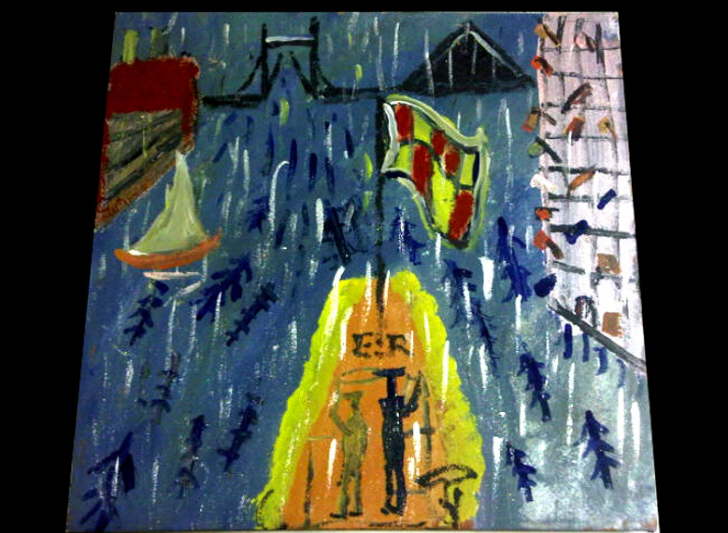 Acrylic on 300*300mm Terracotta tile. Queens Jubilee inspired by David Hockney �20 