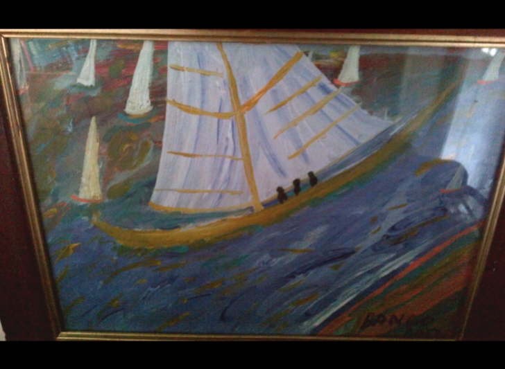 Acrylic on paper Framed Big Sail boat 1 Framed' 400*500mm �40