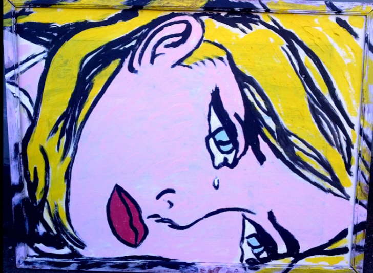 Acrylic on cardboard 'Crying' Inspired by Roy Lichenstein Framed 400*500mm �40. Can be personalised to your own colours and annotation