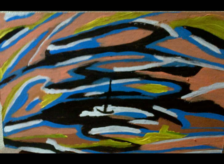 Acrylic on terracotta Lonely Sail boat 200*300mm �15