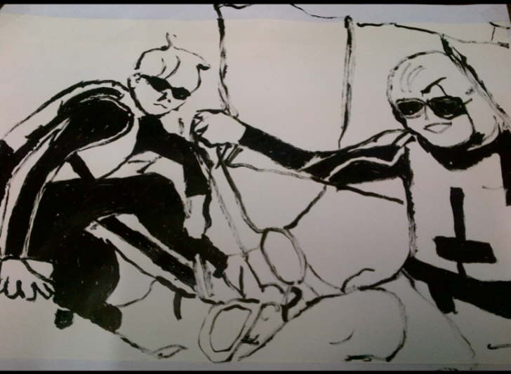 Drawing progress acrylic on paper to make Max and Issy painting Taken from photograph. 