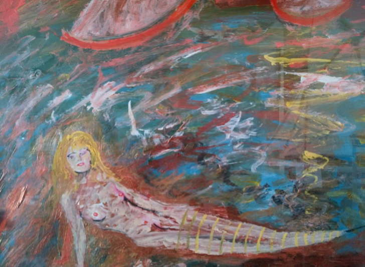 Acrylic on paper Framed Mermaid nude 2 430*440mm �60