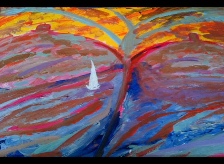 Acrylic on Paper Framed 500*600mm Sails Eruption �75 