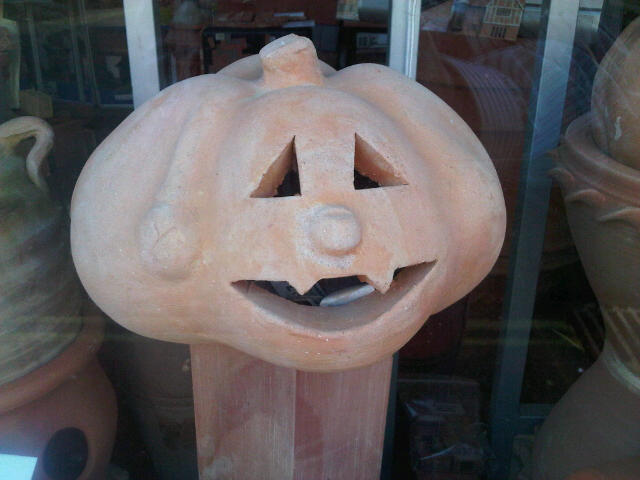 Terracotta Pumpkin. Light up with tea lights