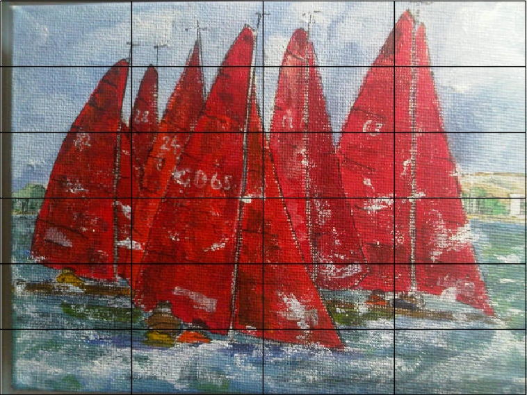 Original art. Red Wings by Liz Fletcher on  display in the Bembridge ClayClay Shop. along with many of her other paintings