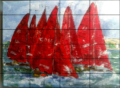 Original art jigsaw. Red Wings by Liz Fletcher on  display in the Bembridge ClayClay Shop. along with many of her other paintings