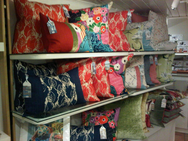 Cushions at the ClayClay Shop in Quay St, Lymington, Hampshire. With Ruth Hammond Design .