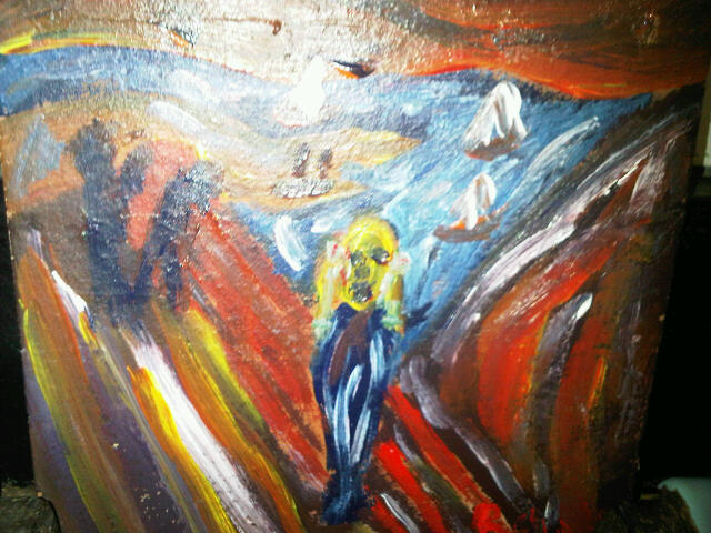 BB Bango. The Scream at Yarmouth Pier Acrylic on terracotta tile �10