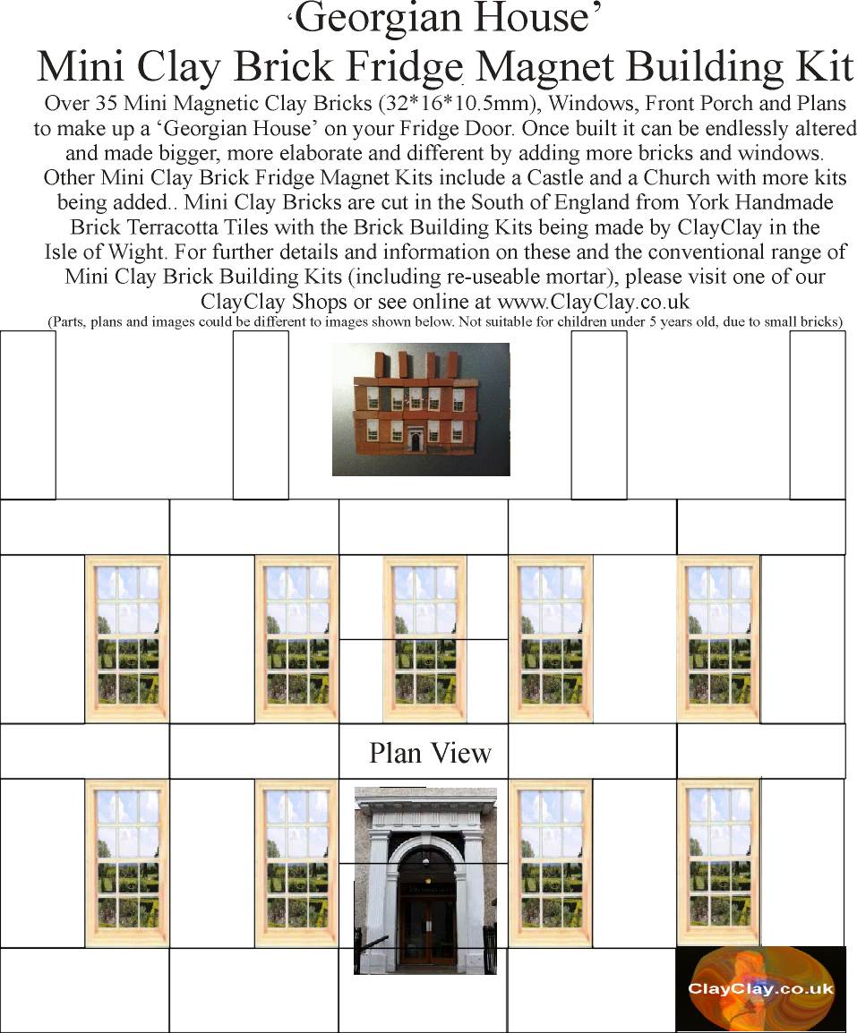 Clay Clay Miniature Brick Fridge Magnets Georgian house kit Over 35 bricks and windows etc