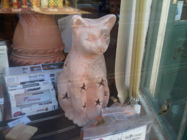 Terracotta Cat. 350mm High. Light up with tea lights