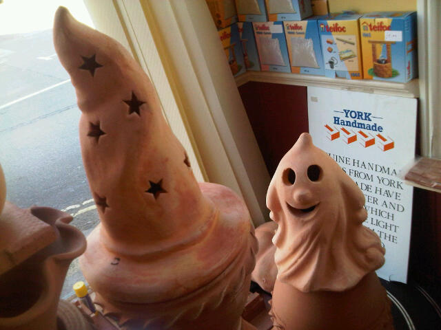 Terracotta Hat and Ghost. Light up with tea lights