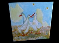 Liz Fletcher Acrylic on Canvas Geese  20*20cm �95 On display in Bembridge Shop.