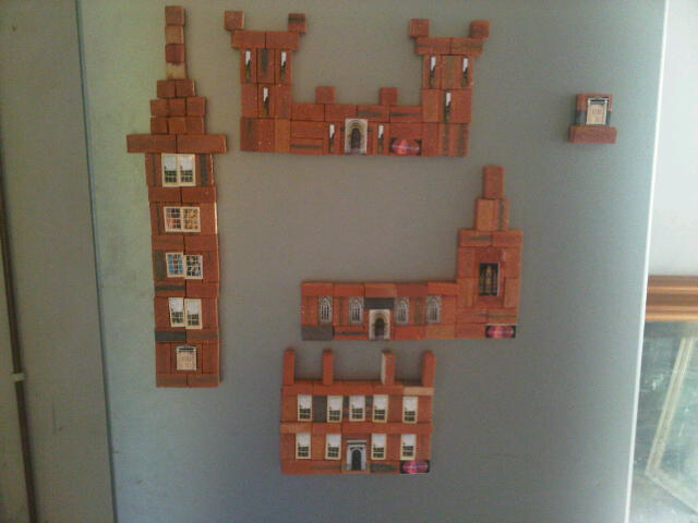 Clay Clay Miniature Brick Fridge Magnet kits on a Fridge