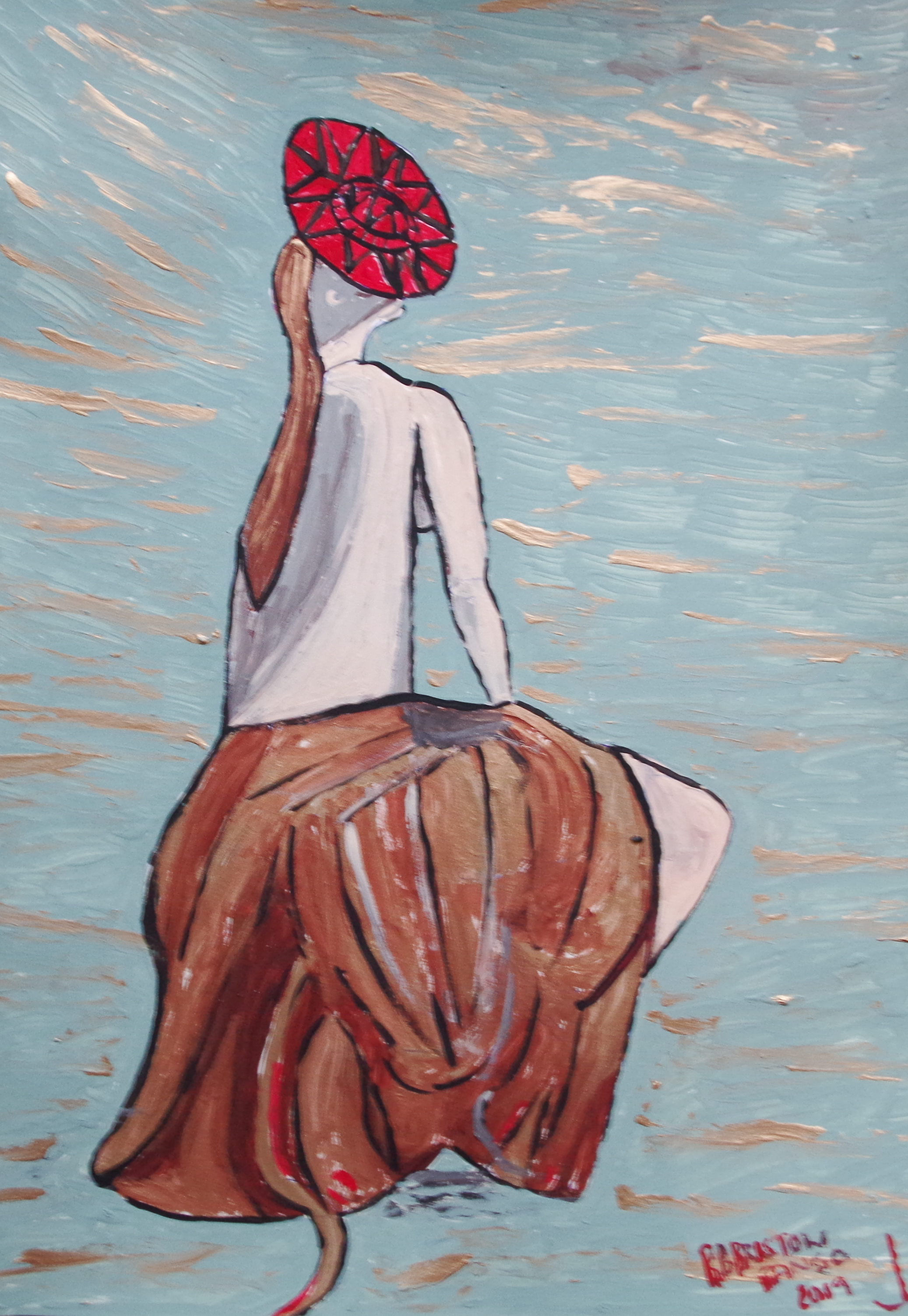 'Hats 2 ' by BB Bango A3 size acrylic on paper. Sold to art collector in UK