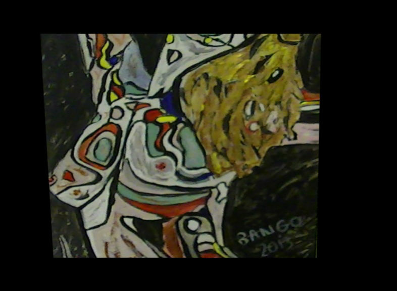'Stripey Nude Topless' by BB Bango. One of a selection of A4 sized acrylic on paper and framed original photo based paintings £60. On display Bembridge shop. Also postcards available. This picture was painted mid May 2013 .