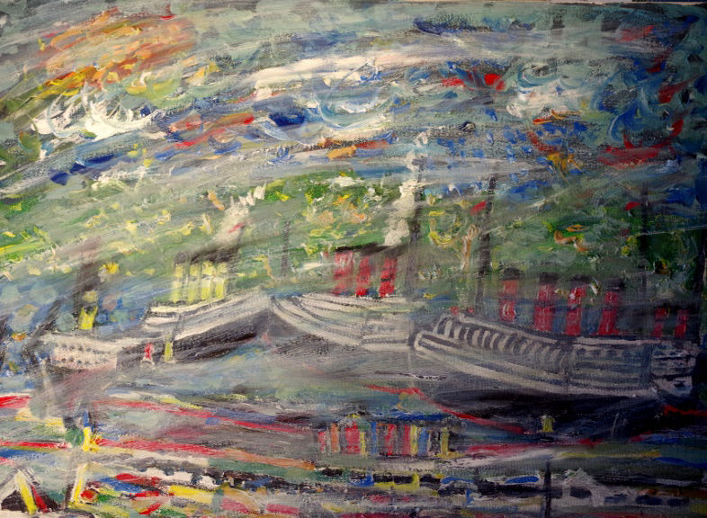 '4 White Star liners' by BB Bango acrylic on paper. Sold to Gloucestershire collector April 2022