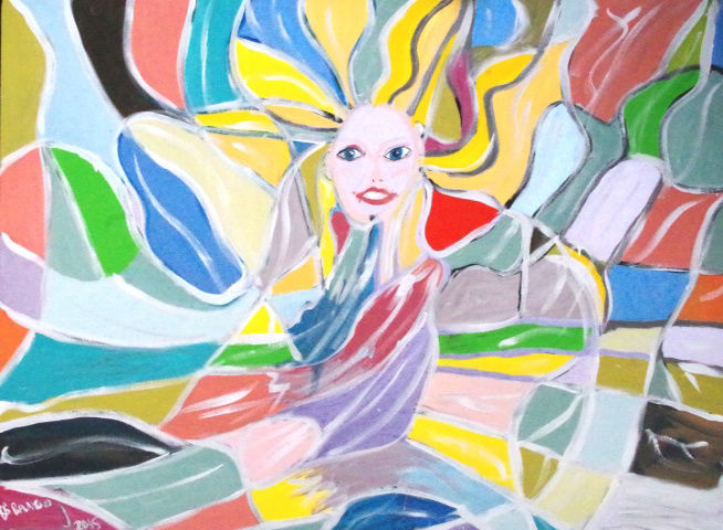 Hair by BB Bango 48 by 48 inch acrylic on canvas. Now sold (September 2021) to fitness studio in Beverley Hills California via Saatchi online