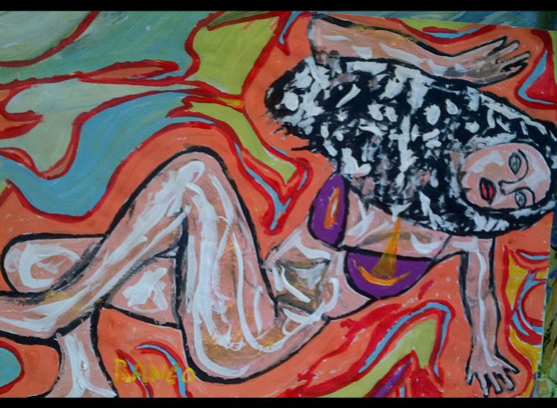 ‘Abstract Robyn 1’ by BB Bango. Acrylic on canvas. 29*20cm £50. On display Bembridge shop. Also postcards available. This picture painted 20th April 2013 is based on an ‘EspadaRolls’ Glamour model photo shoot for the ‘Tacky..... Original Music’ music videos.