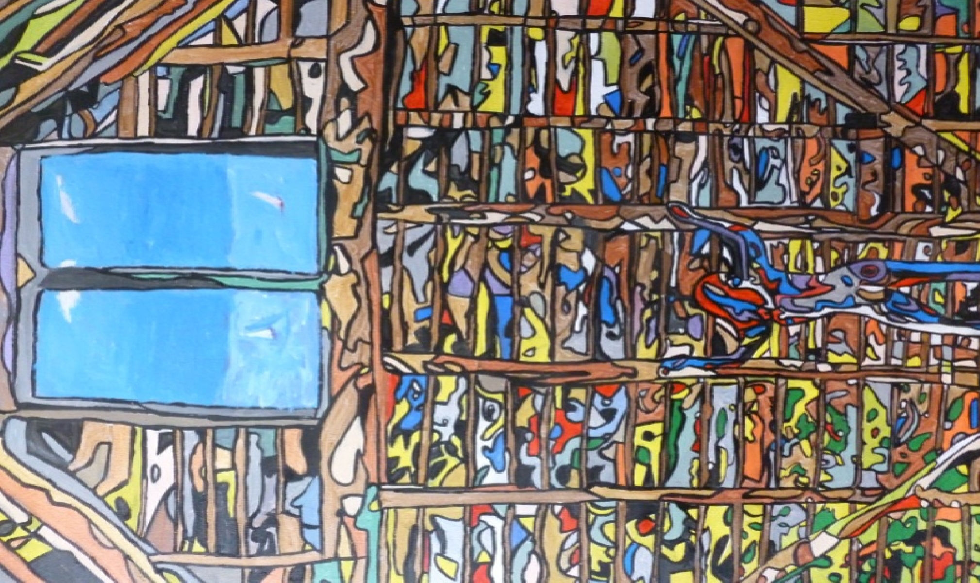 'Dutch Barn 1' by BB Bango 40 by 30 inch acrylic on canvas. Shortlisted for Royal Academy of Art Summer Exhibition 2014 Sold via Llewellyn Alexander Gallery in Waterloo to art collector in UK believed to be on display in Old Vic Theatre Waterloo S London